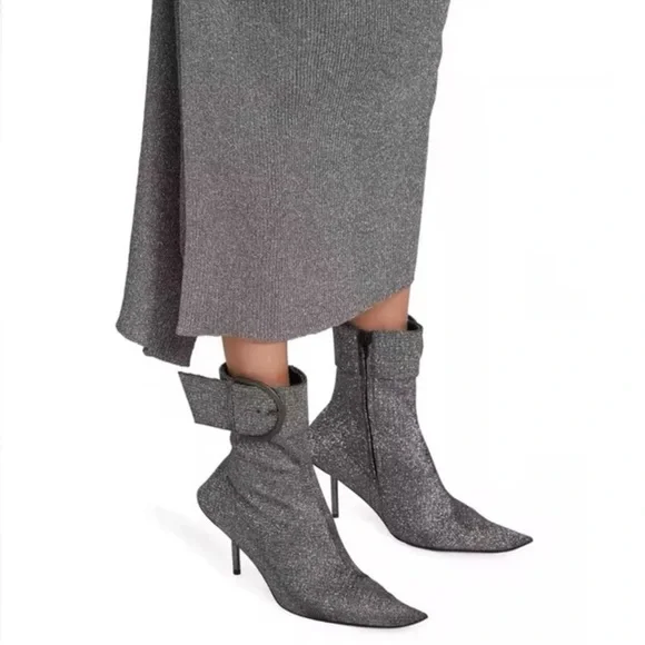Balenciaga Essex 80mm Metallic Grey Buckle Pointed Toe Ankle Booties - Picture 4 of 16